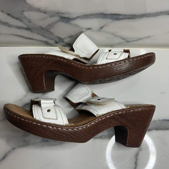 Born Women's White Leather Strappy Hook Loop Comfort Slide Mules Sandals Sz 9 - Picture 5 of 7